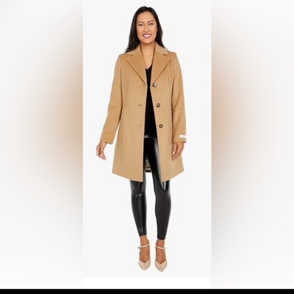 Calvin Klein Camel Single-Breasted Button Coat Wool Cashmere Blend Size … - Picture 1 of 1